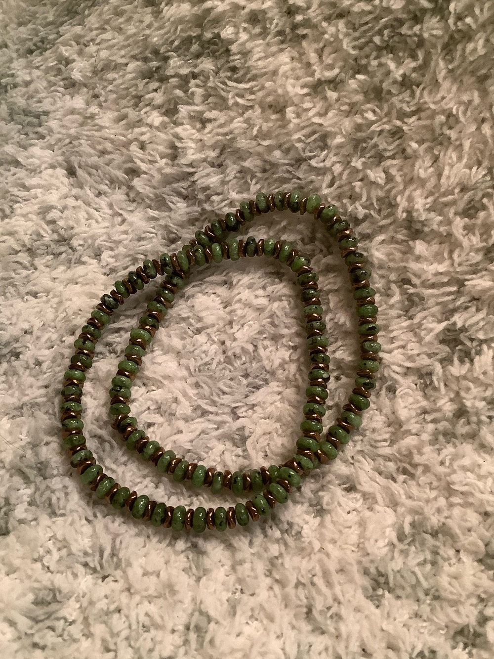 Green Jadite & Cooper Chunk Spacer Beaded Stretch Bracelets Set of 2 NWT 7”